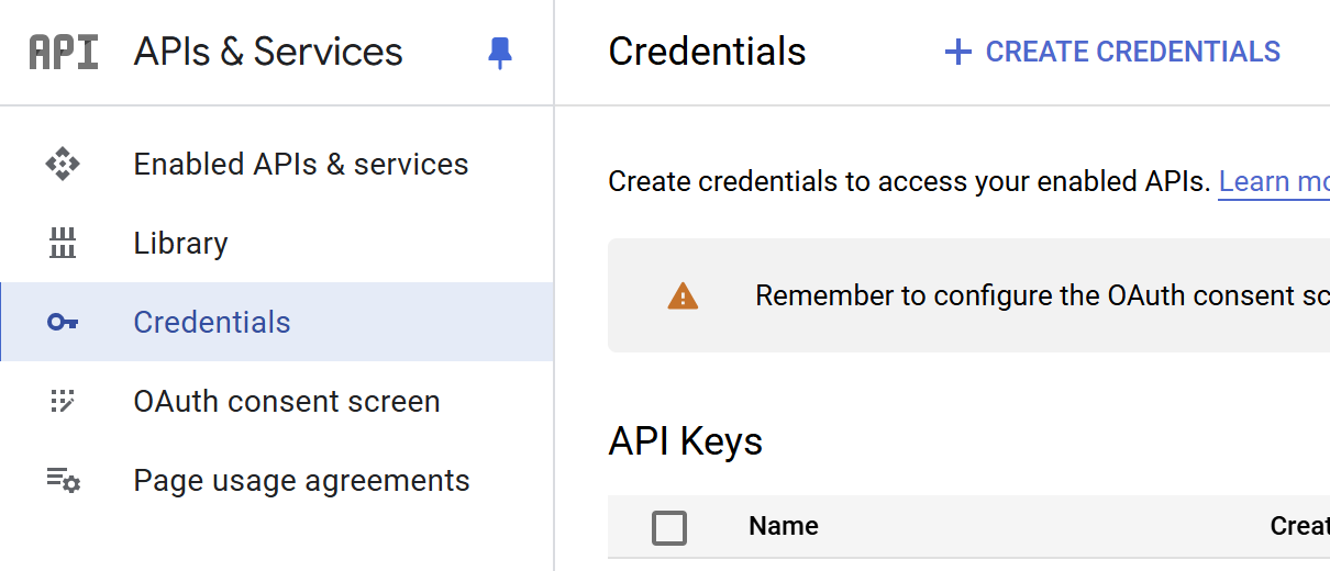 Go to "APIs & Services" > "Credentials"